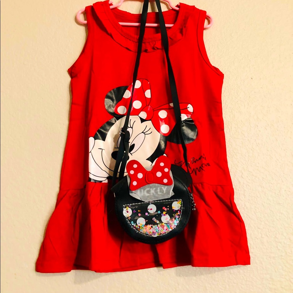 Disney Minnie Mouse 100% cotton dress and cute Minnie Mouse bag 6T